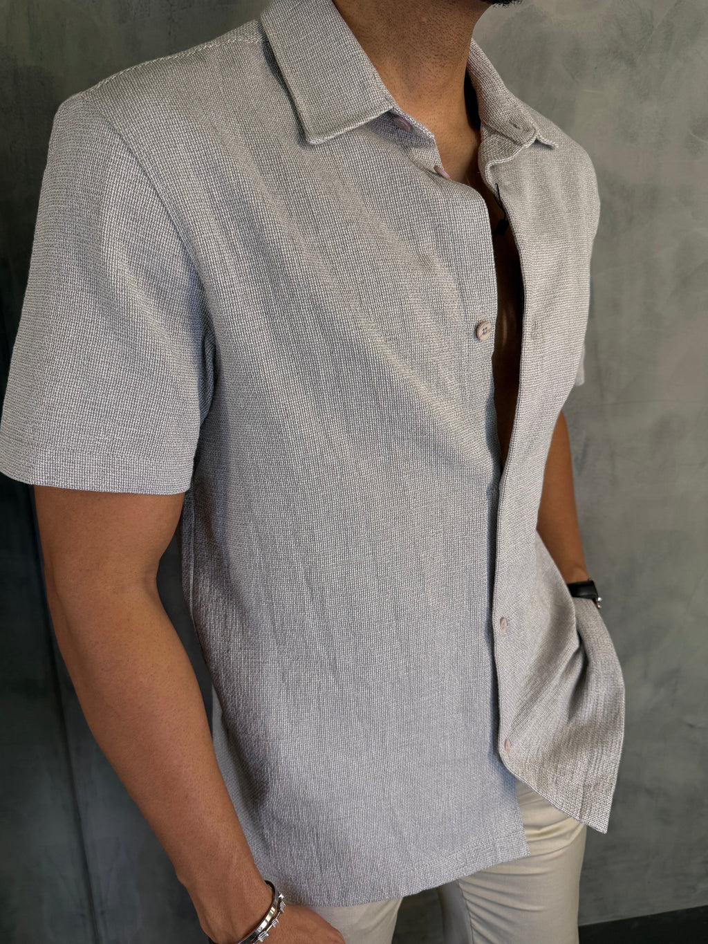 CAMISA M/C TRICOT CINZA