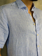 CAMISA M/C PURO LINHO AZUL CÉU