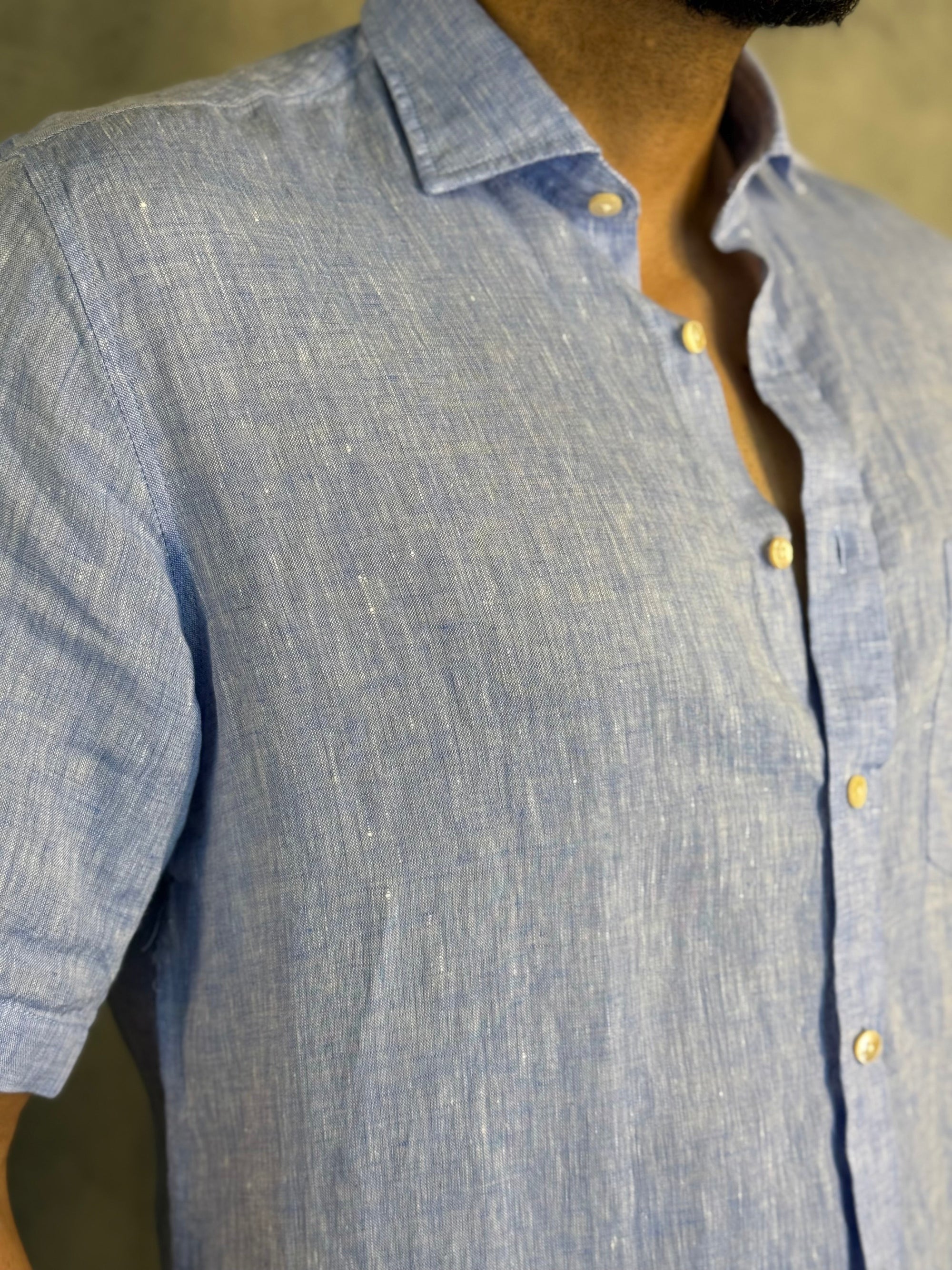 CAMISA M/C PURO LINHO AZUL CÉU