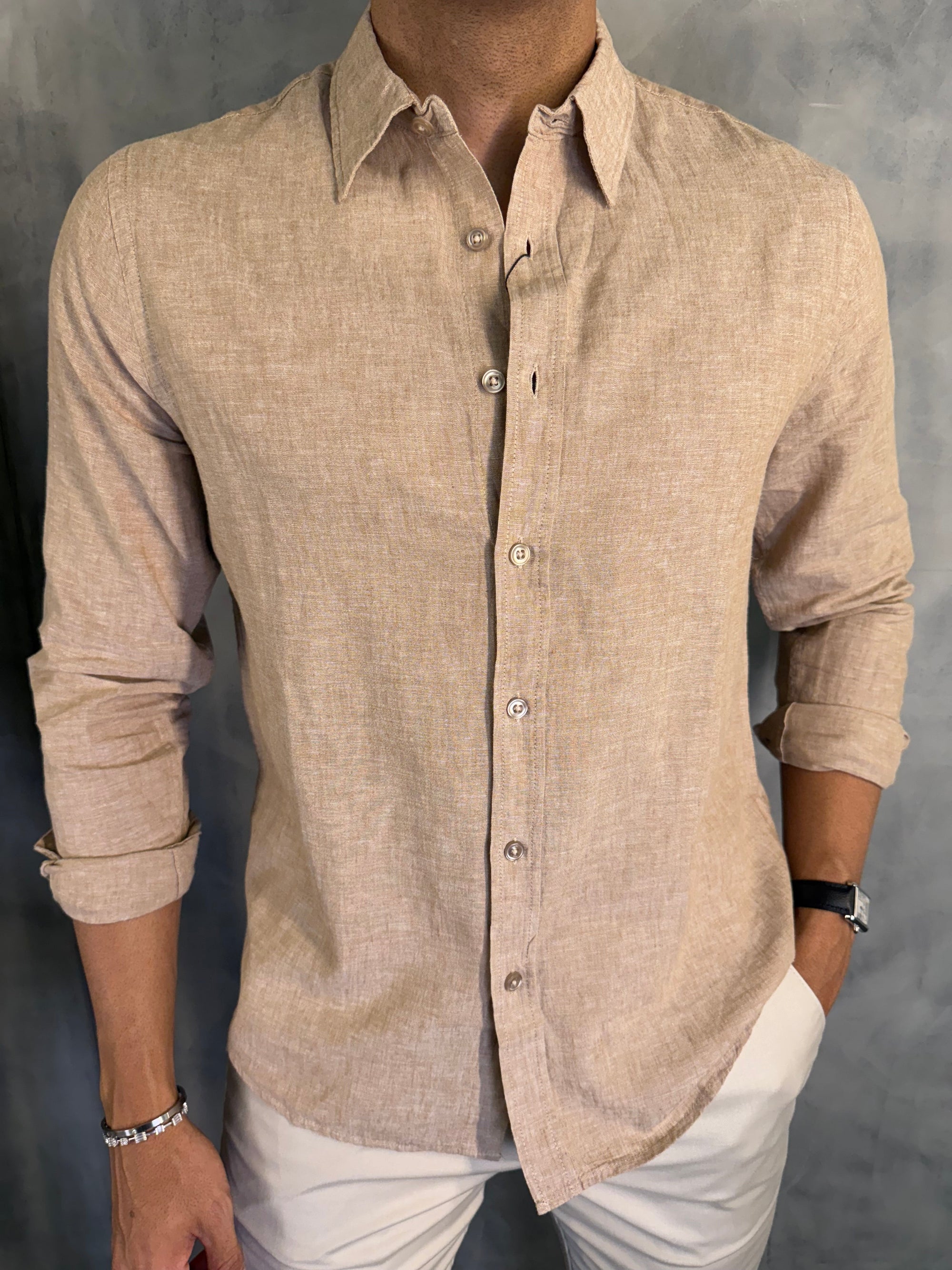 CAMISA M/L LINHO FIO TINTO