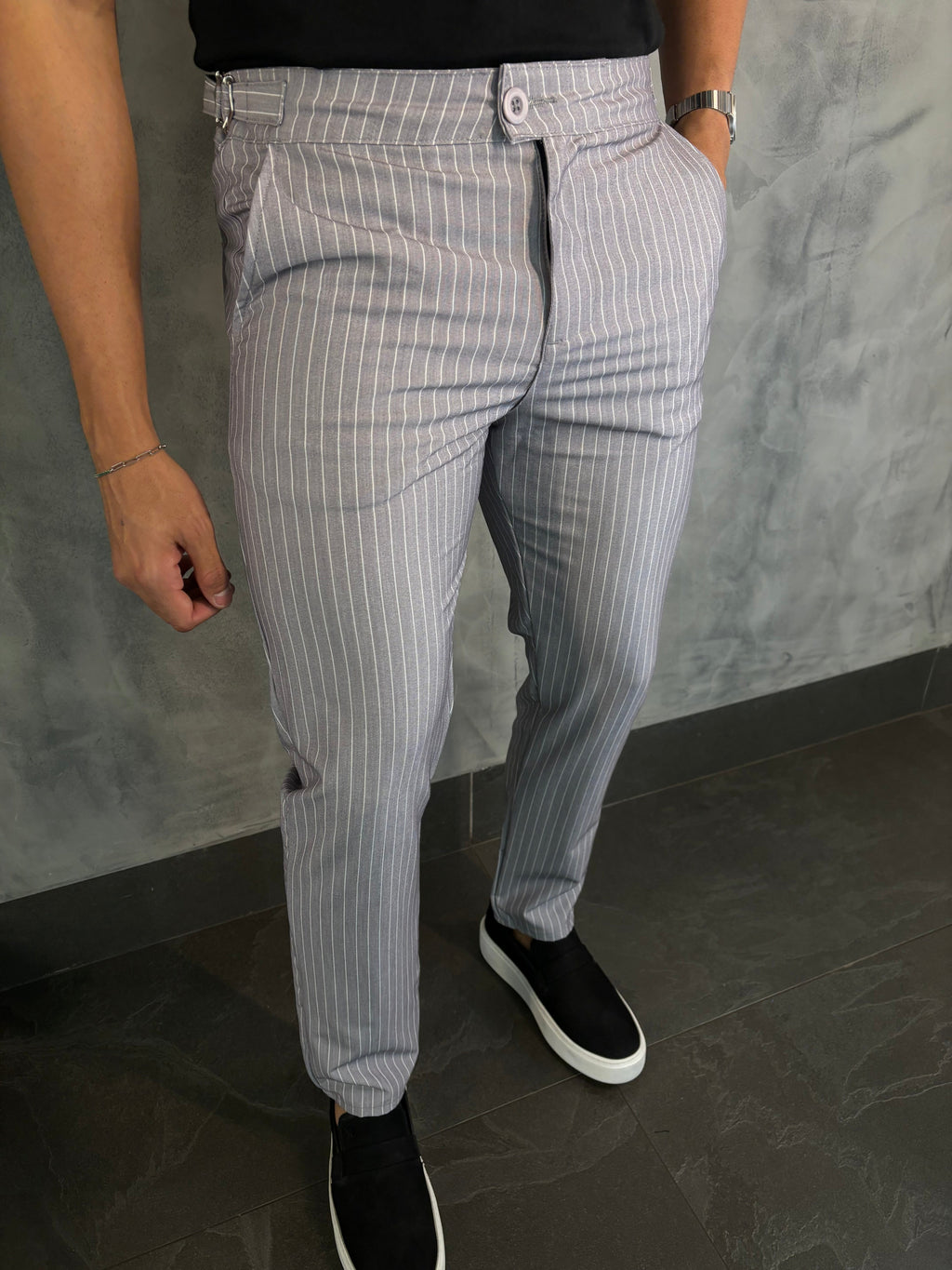Calça Alf. Listrado Cinza Cl