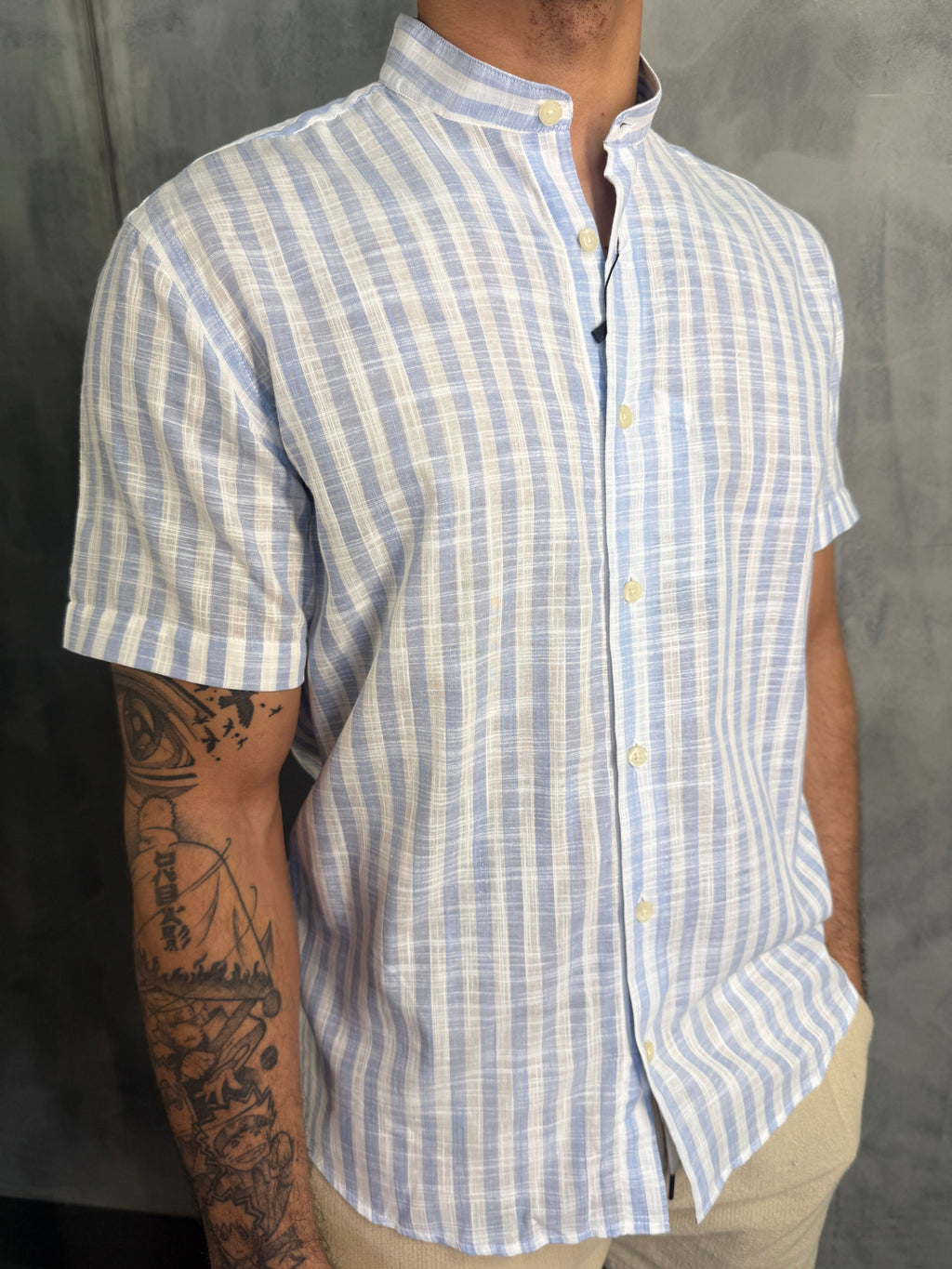 CAMISA M/C TRAMANDAI LISTRAS AZUL BB