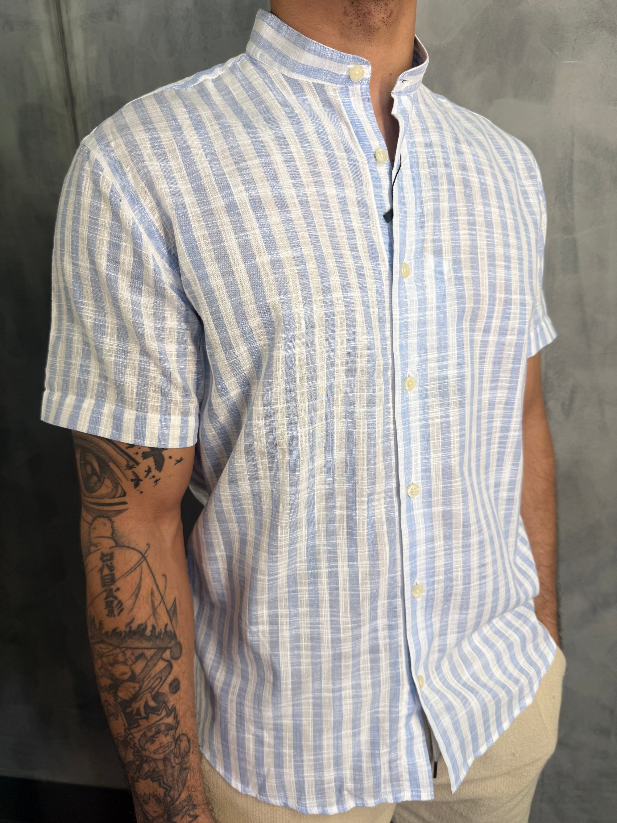 CAMISA M/C TRAMANDAI LISTRAS AZUL BB