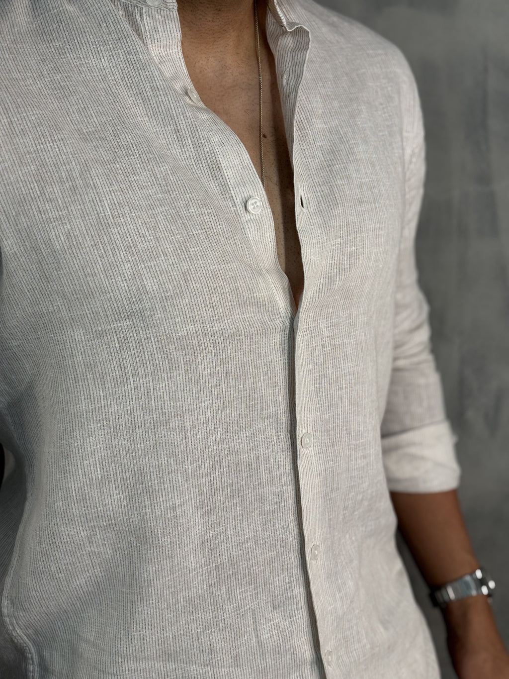 CAMISA LINHO FIO TINTO LISTRADO M/L