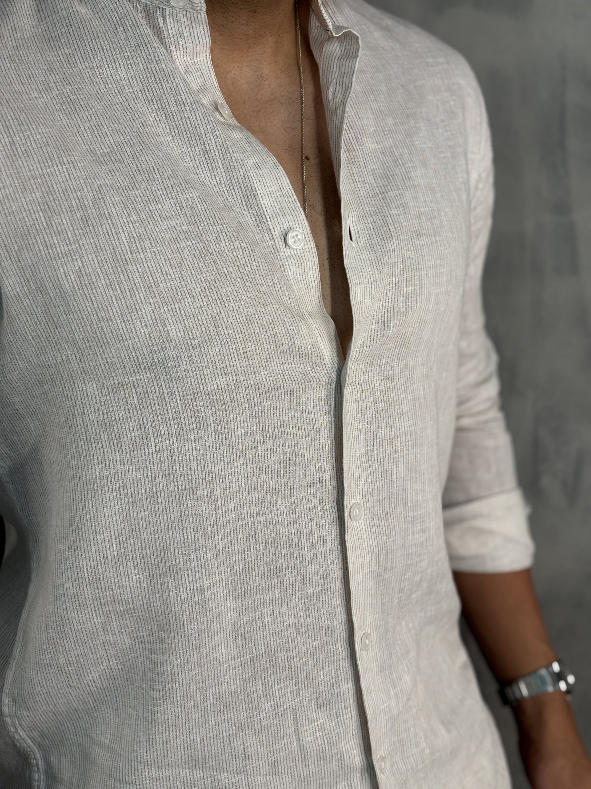 CAMISA LINHO FIO TINTO LISTRADO M/L
