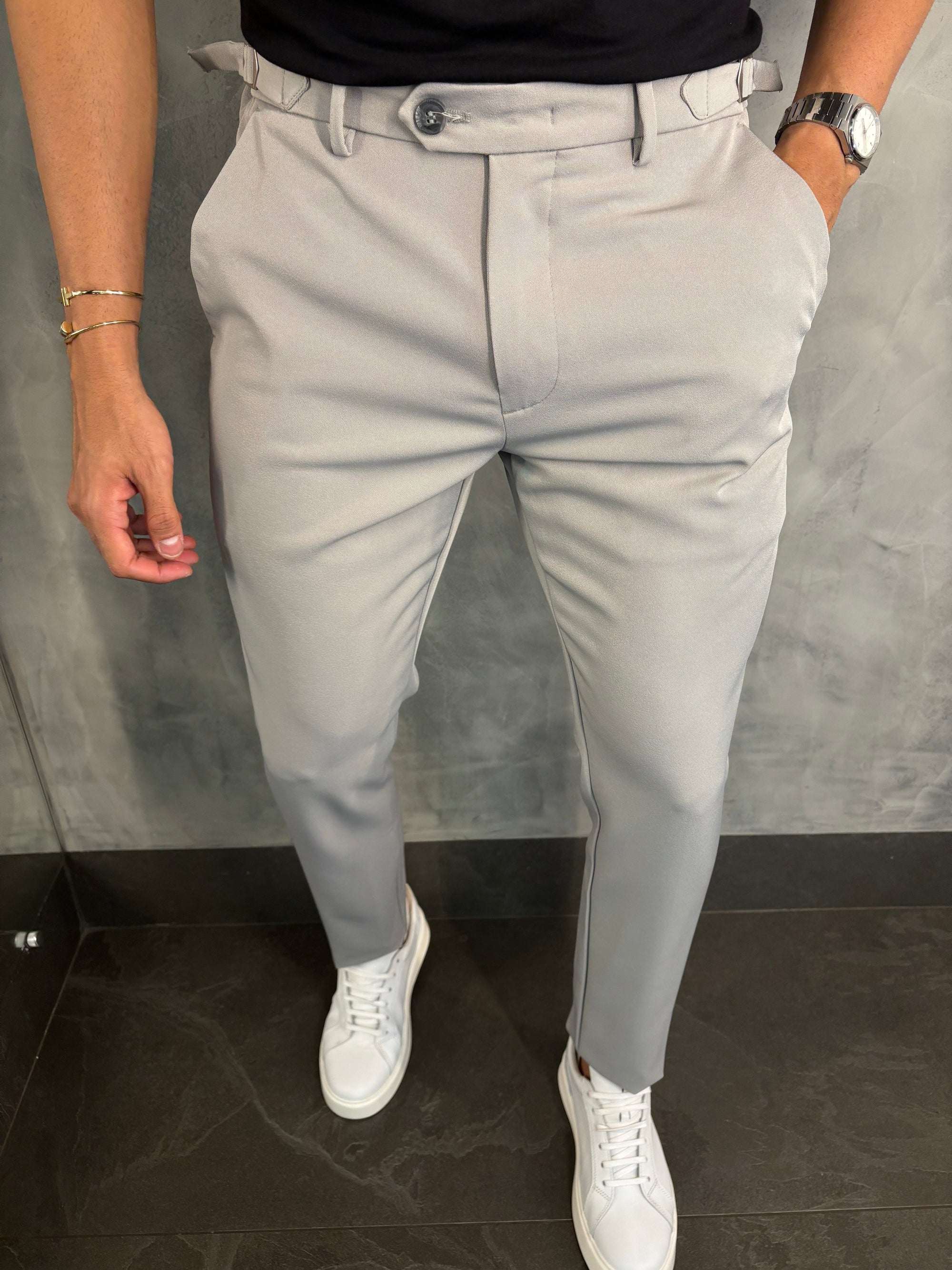 Calça Alf. Verona Ajuste Lateral Cinza Giz