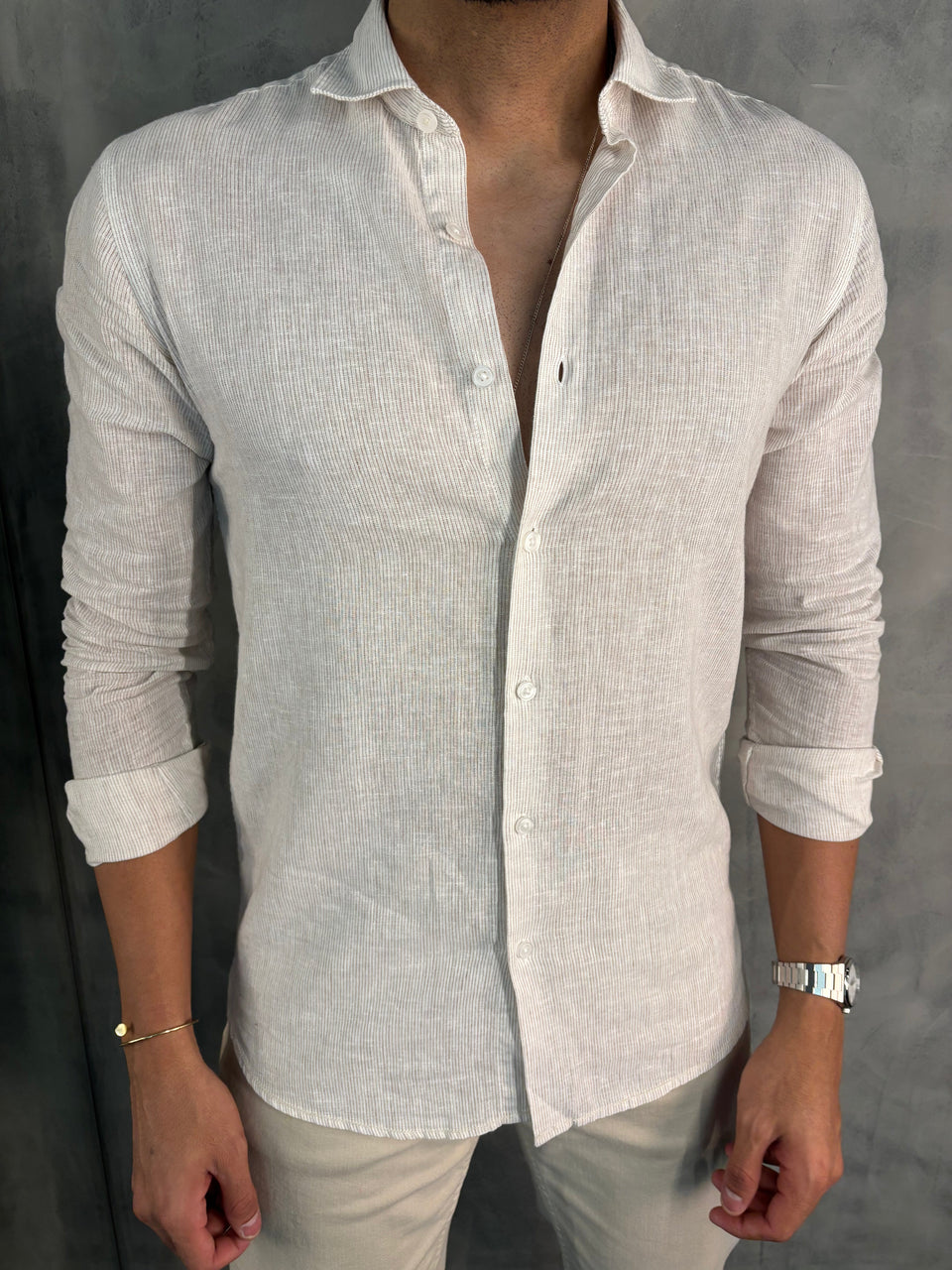 CAMISA LINHO FIO TINTO LISTRADO M/L