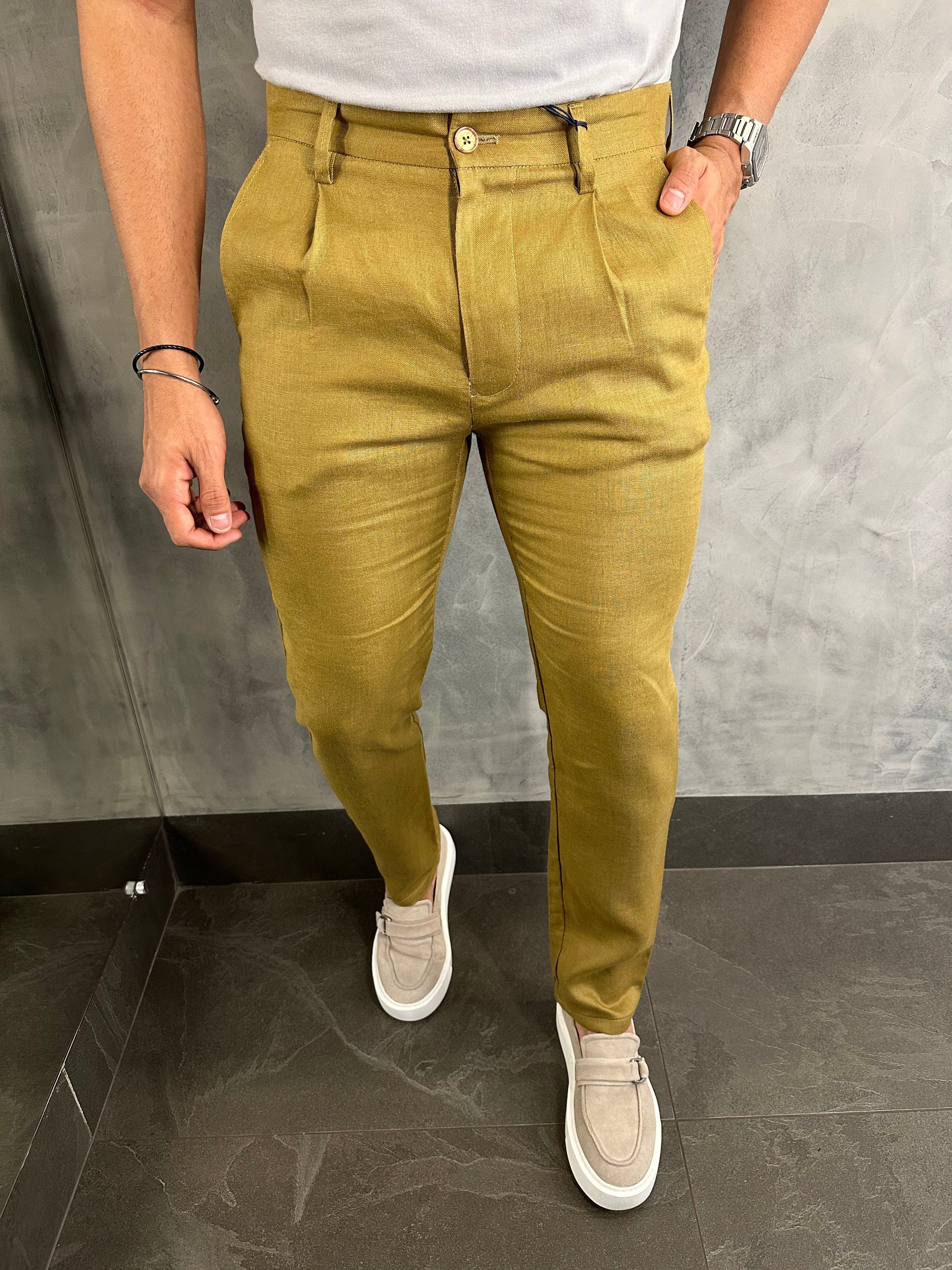 CALÇA ALF. LINHO SKINNY C/ PREGAS BAREZY