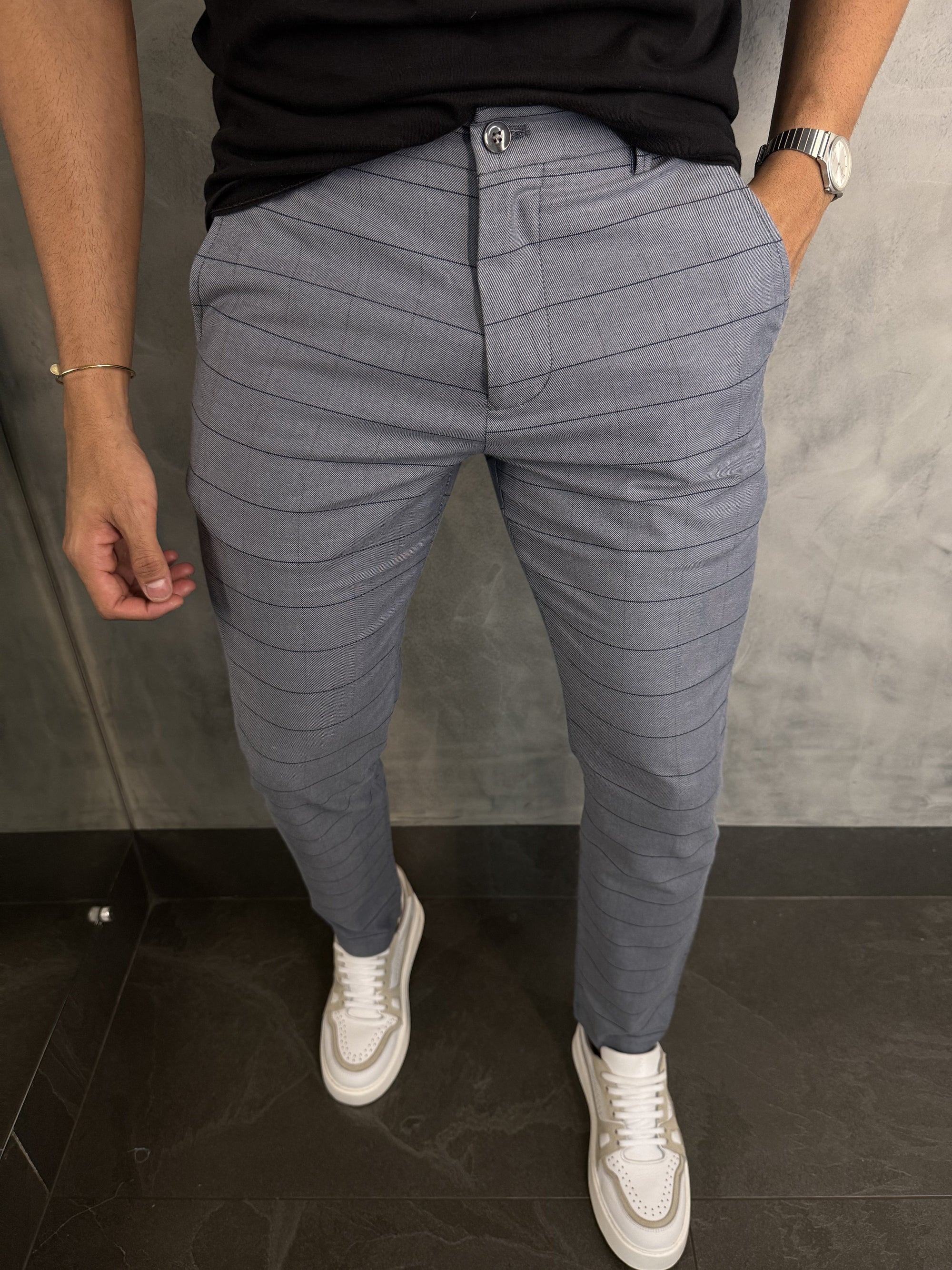 Calça Alf. Sarja Skinny Fio Tinto Xadrez Barezy
