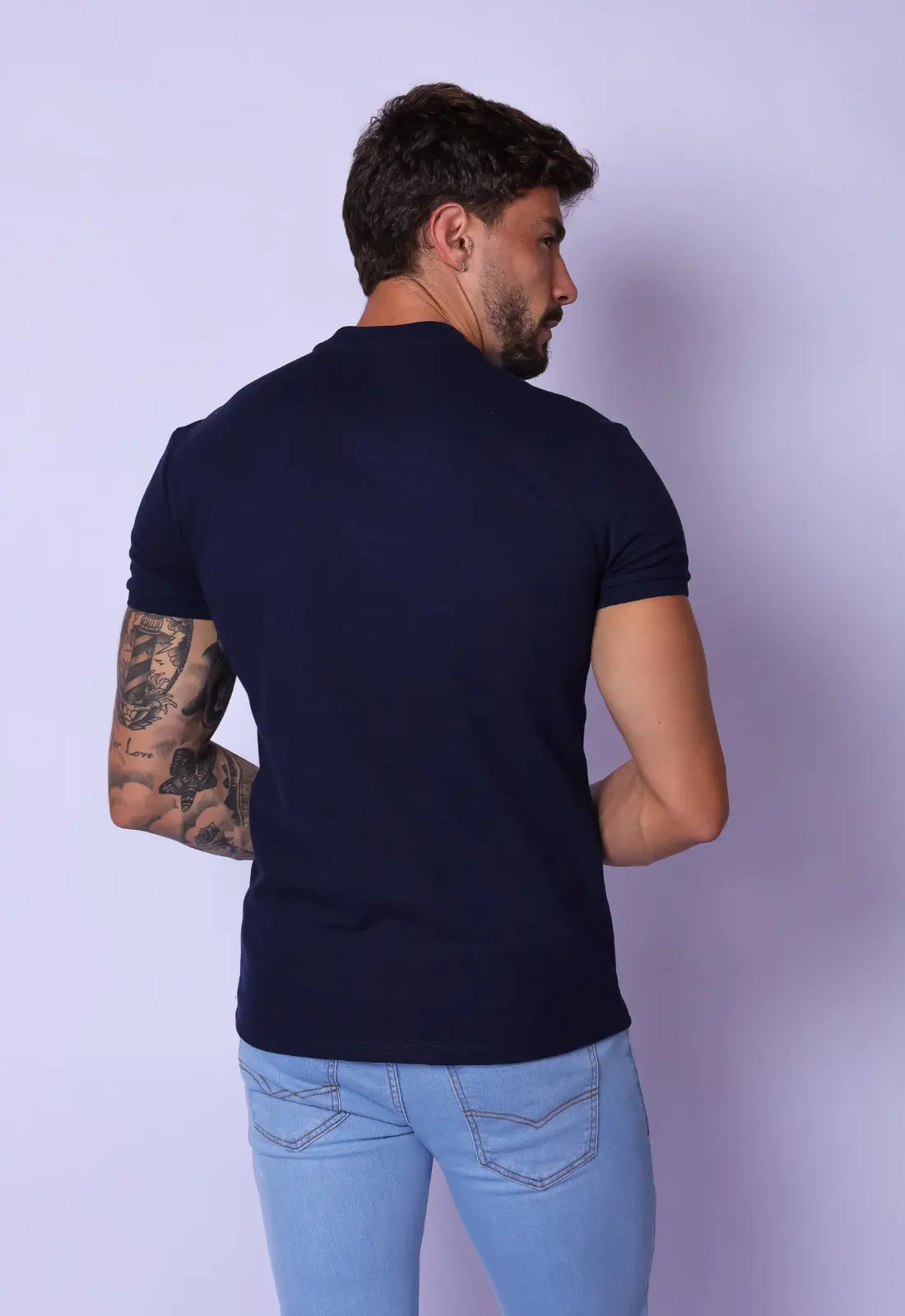 Camiseta Gola Padre Zíper Azul Marinho