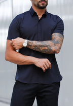 Camisa Masculina Manga Curta Slim Preta