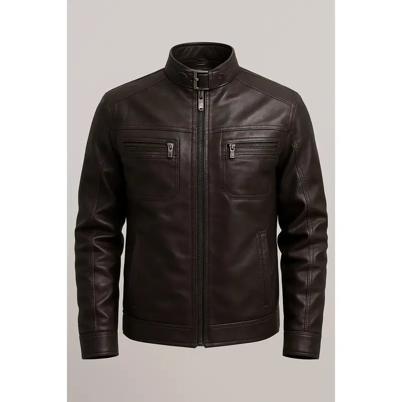 Jaqueta De Couro Masculina Slim Forrada