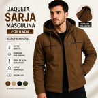Jaqueta masculina sarja casaco com capuz e bolsos forrados