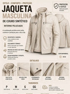 Jaqueta Couro Masculina Slim Forrada Com Capuz Removivel
