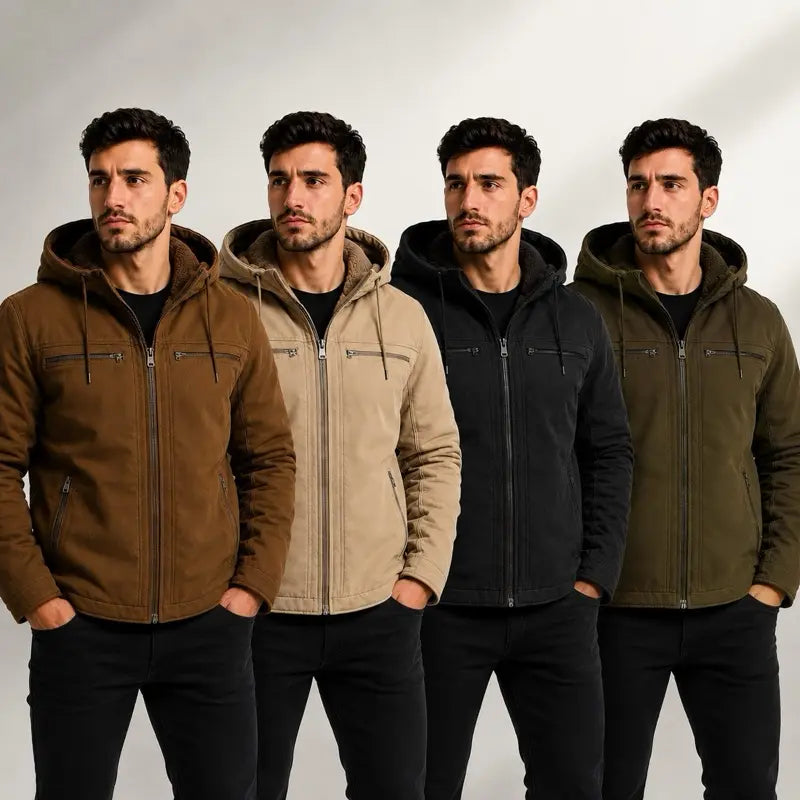 Jaqueta masculina sarja casaco com capuz e bolsos forrados