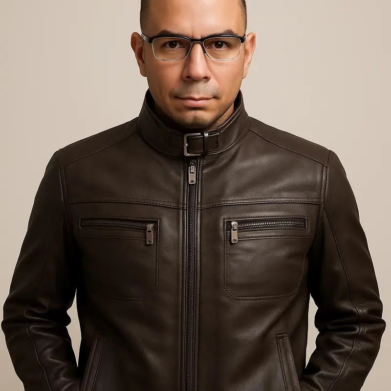Jaqueta De Couro Masculina Slim Forrada