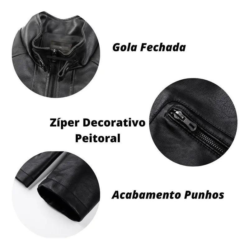Jaqueta De Couro Masculina Slim Forrada