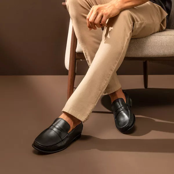 Sapato Mocassim Em Couro Sola De Couro com Antiderrapante Absolut Preto