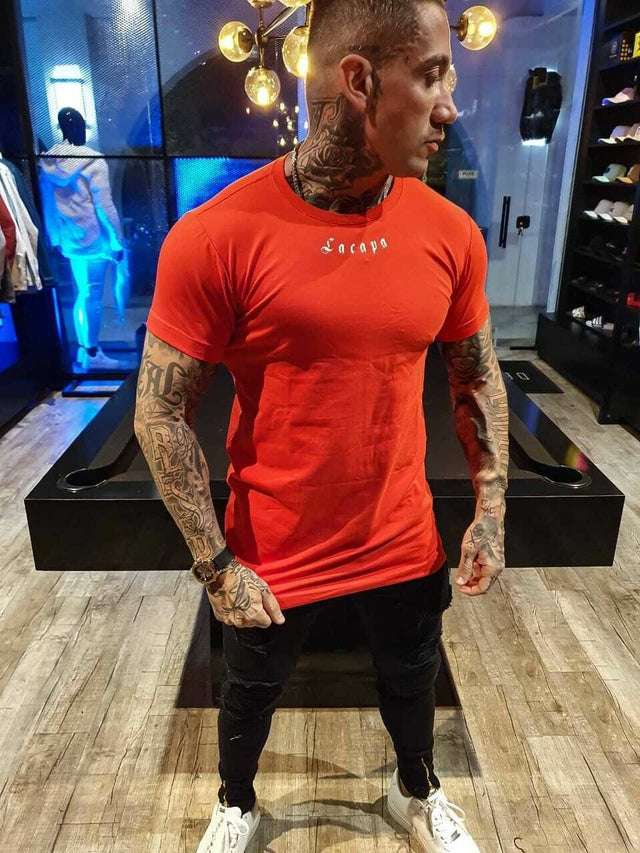 LONG SLIM FIT LOGO EMB. RED